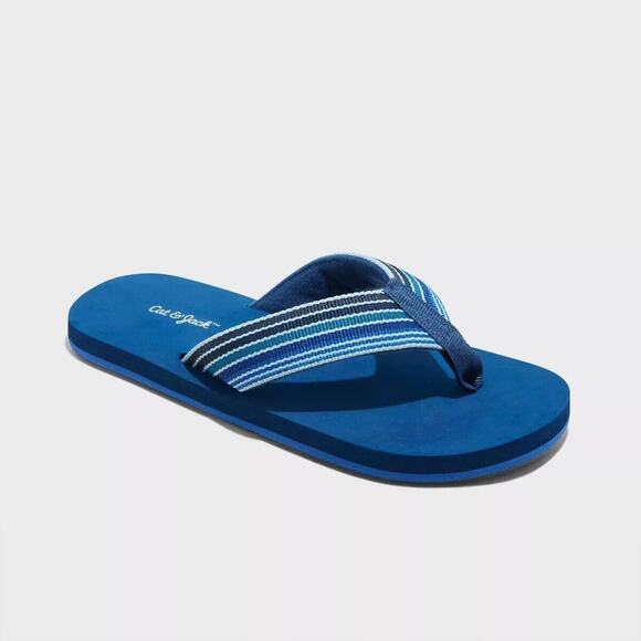 Unisex Cat & Jack Flip Flop Sandals Navy Blue Stripe Thong Open D Toe L 4/5 - Picture 1 of 4